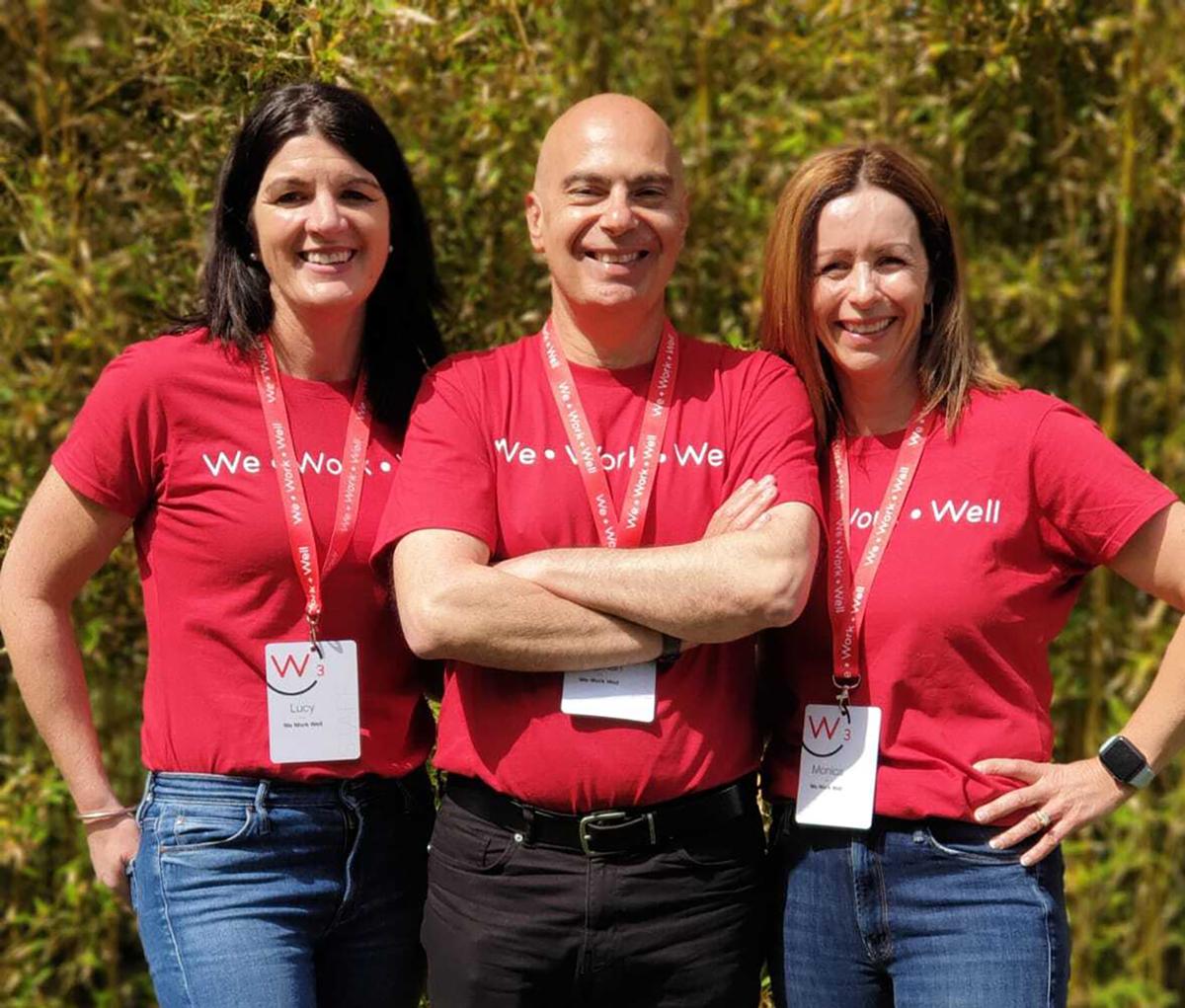The second annual W3Spa EMEA has been organised by We Work Well founders Lucy Hugo (L) and Monica Helmstetter (R) and event director Stephen Pace-Bonello (M) 
/ We Work Well