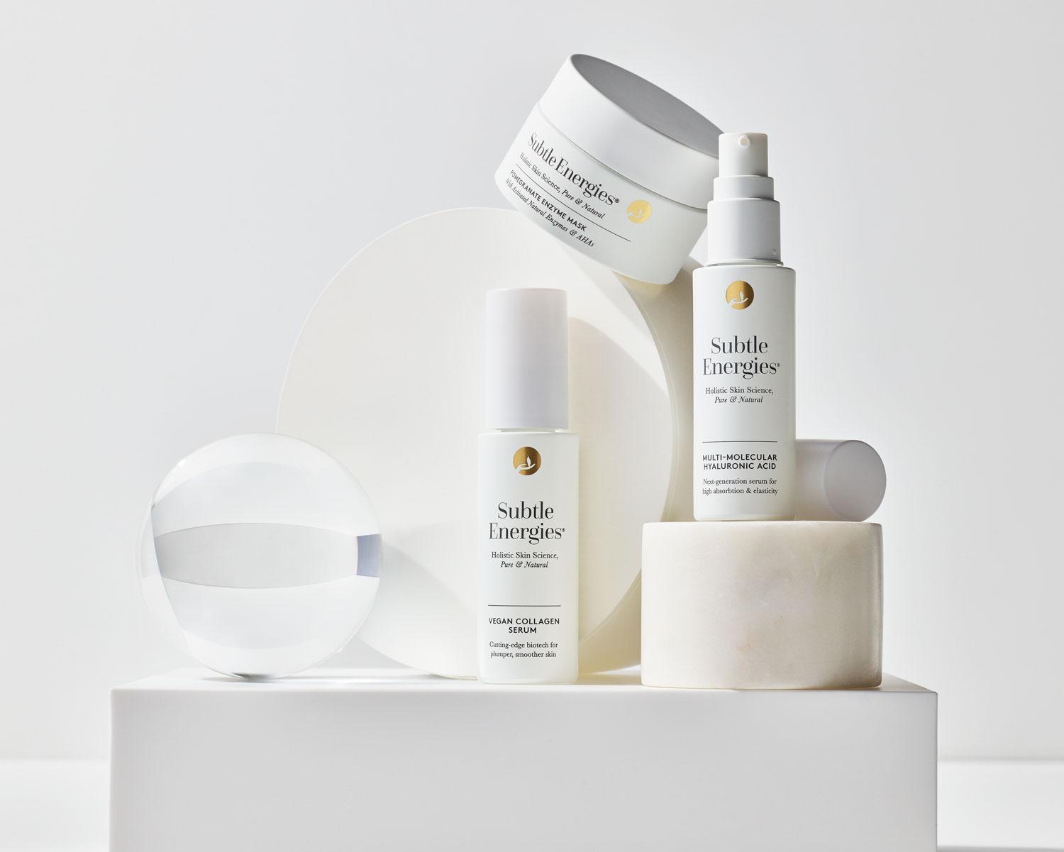 The line includes a vegan-friendly collagen serum / Subtle Energies
