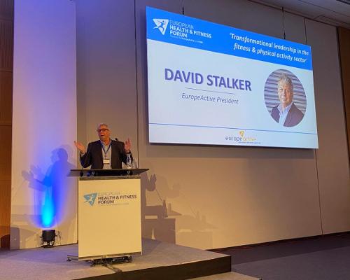 EHFF moderator and EuropeActive president, David Stalker, introduced the 'Rainer Schaller Entrepreneurship Award' during the event / Liz Terry