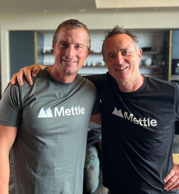 Bear Grylls works on motivational mindset on the Mettle mental health app. Here with founder Neil Smith / photo: Mettle