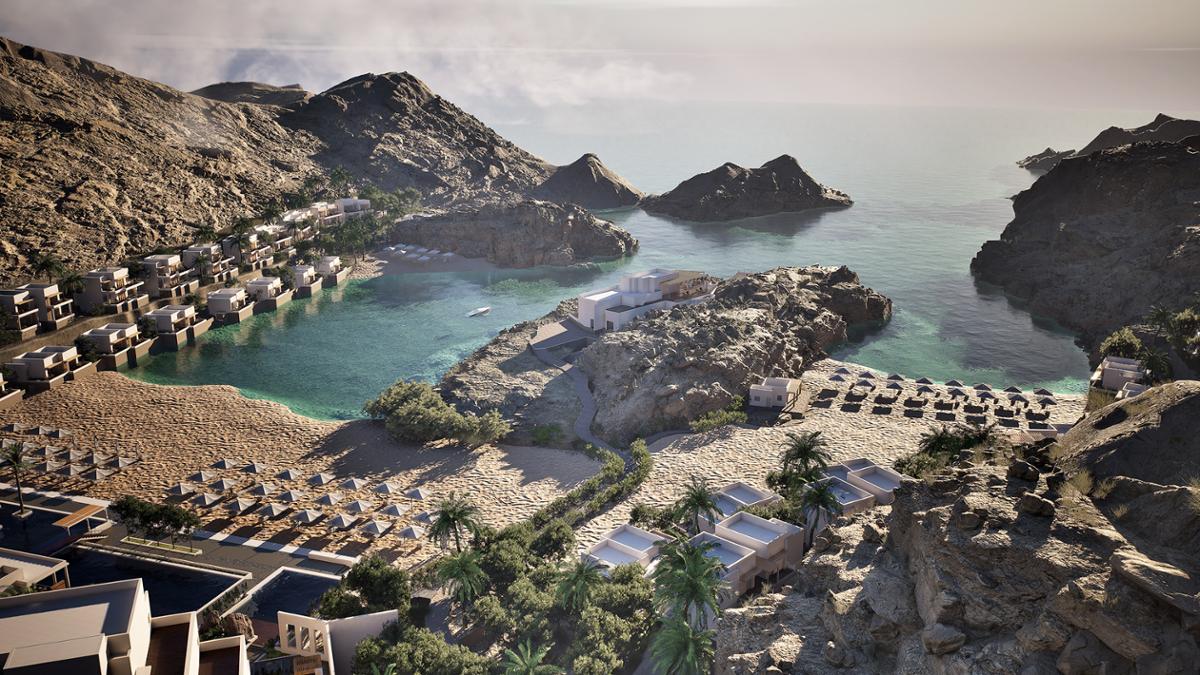 Framed by Oman's rugged landscape, the beachfront resort is set to open in 2026 / Minor Hotels
