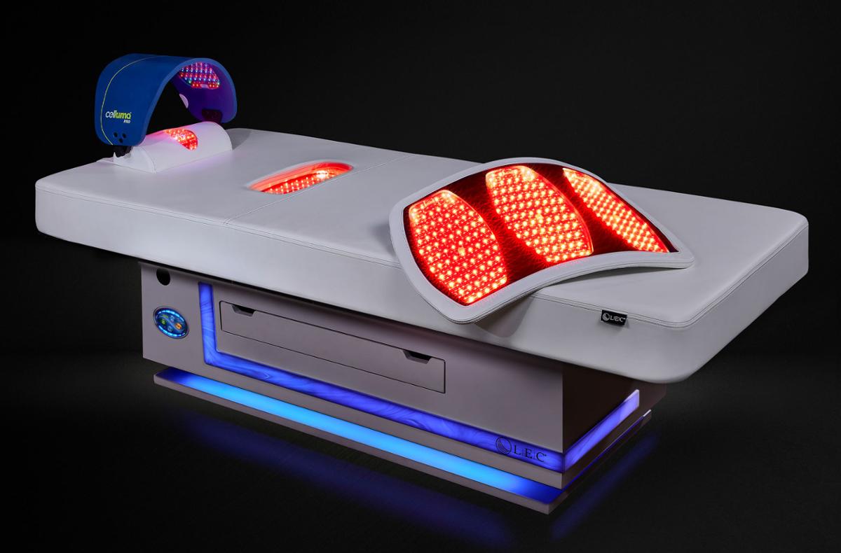 The bed utilises convenient, face, neck, lower back and body LED light therapy devices / LEC