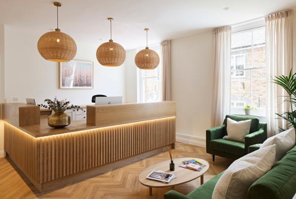 The interior’s neutral colours, plants and nature images calm the senses / Seven Lion Yard