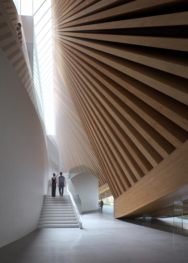 Serving all four auditoria, the lobby is flooded in natural light from a central skylight / bloomimages