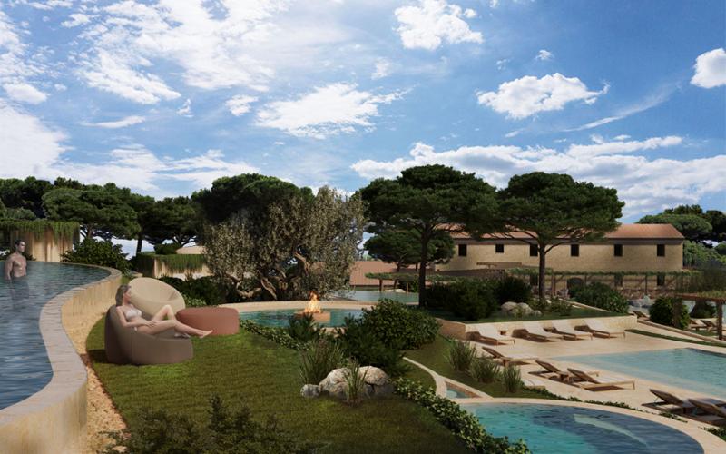 In an homage to Roman grandeur, the Imperial Rome bathing section has thermal and non-thermal pools, multi-level waterfalls and a lounge bar / Studio Apostoli