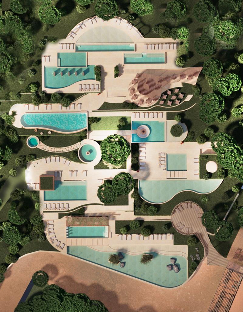 There will be a total of 14 pools, with a total footprint of 1,440sq m / Studio Apostoli