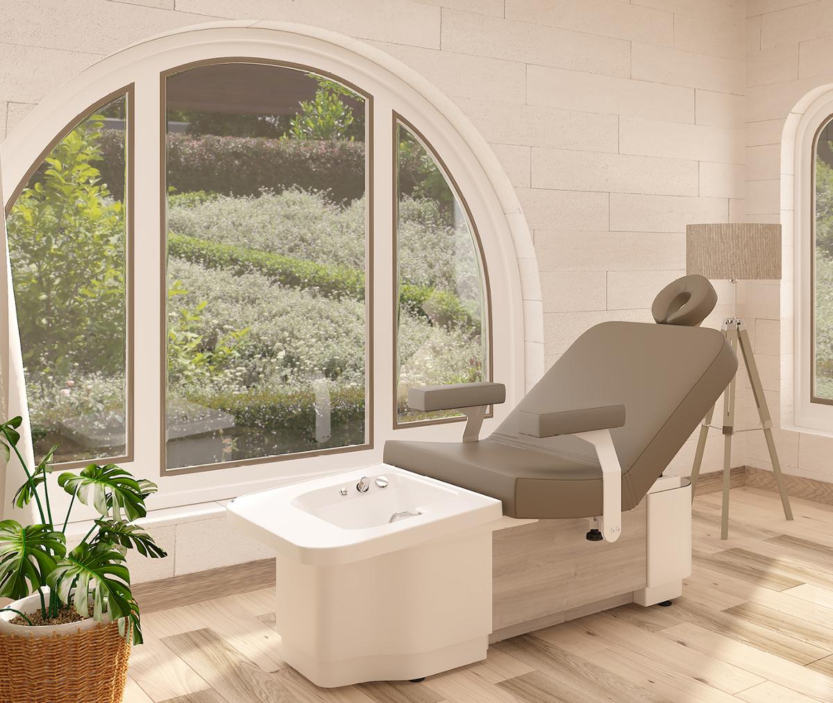 SpaFusion Flow is a fully convertible spa table that doubles as a pedicure station / Gharieni Group SpaFusion Flow is a fully convertible spa table that doubles as a pedicure station / Gharieni Group
