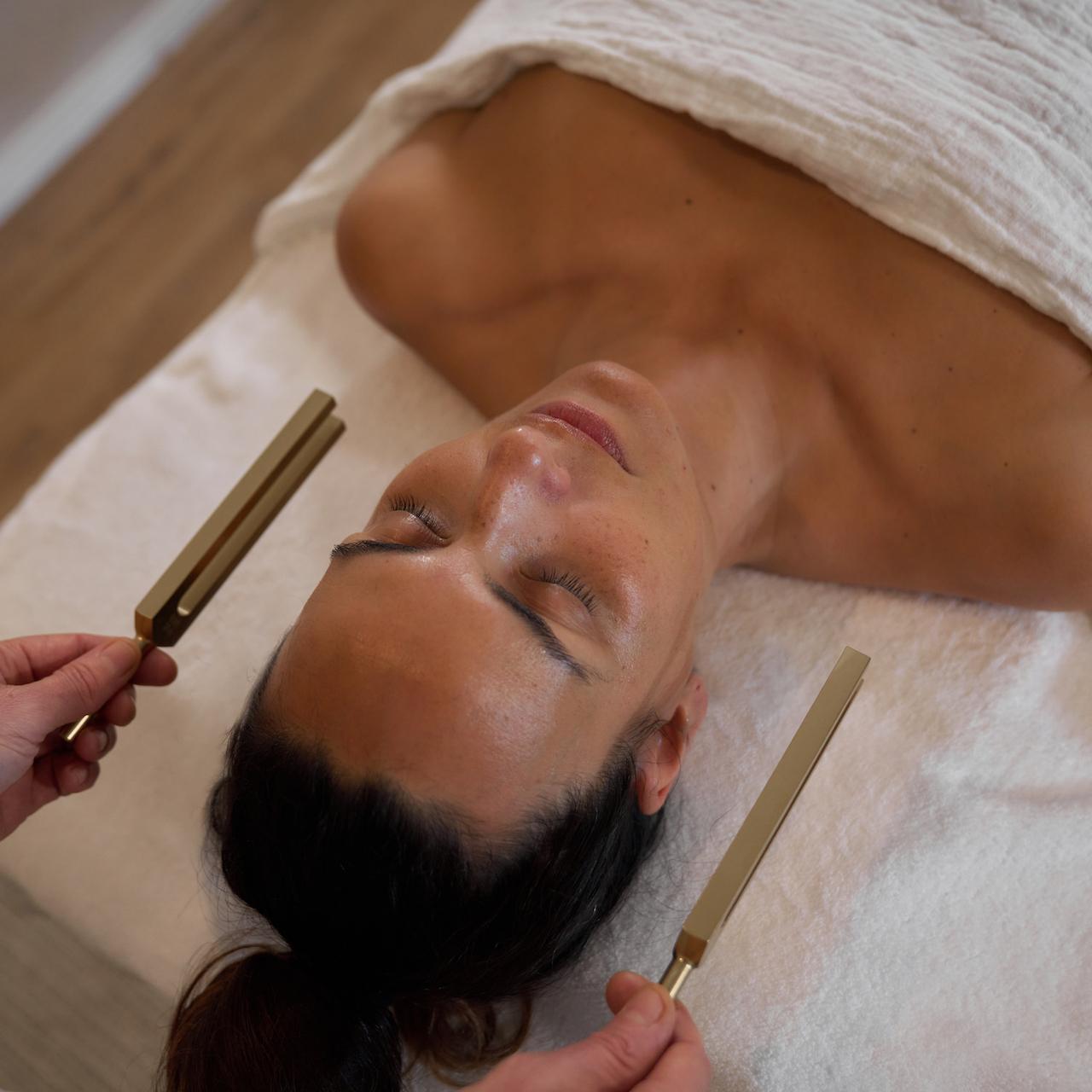 The new spa will offer a 30-minute Heart Activation add-on treatment by Synthesis Organics, using warm oil, crystals and tuning forks / Synthesis Organics The new spa will offer a 30-minute Heart Activation add-on treatment by Synthesis Organics, using warm oil, crystals and tuning forks / Synthesis Organics