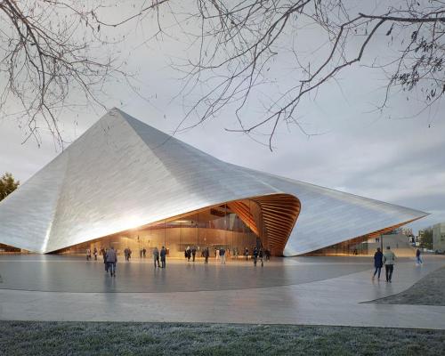 The theatre’s form is reminiscent of the free-flowing shapes of a performer’s costume and the Xhubleta, a bell-shaped folk skirt traditionally worn by women in Kosovo / bloomimages