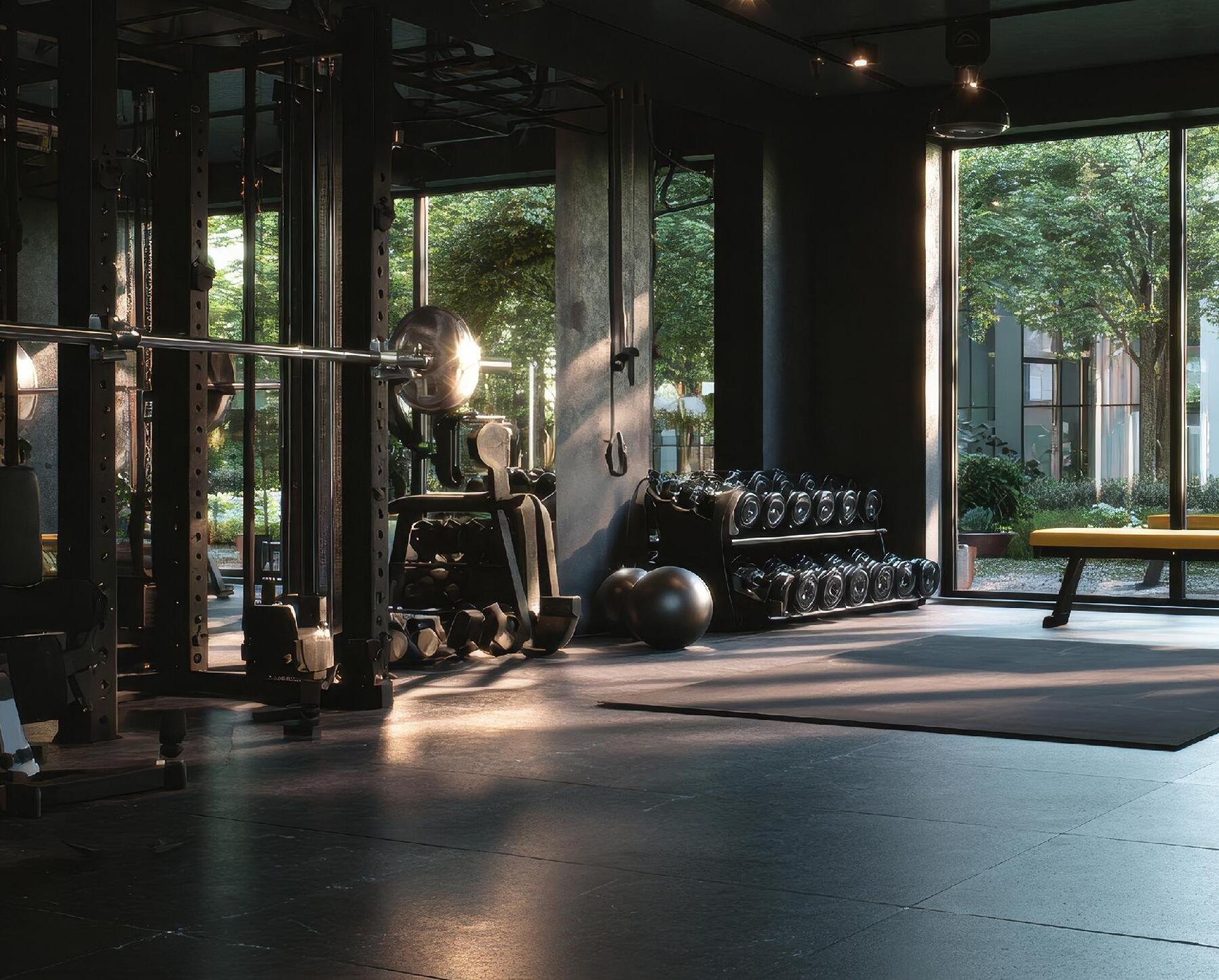 Black tiled gym floor