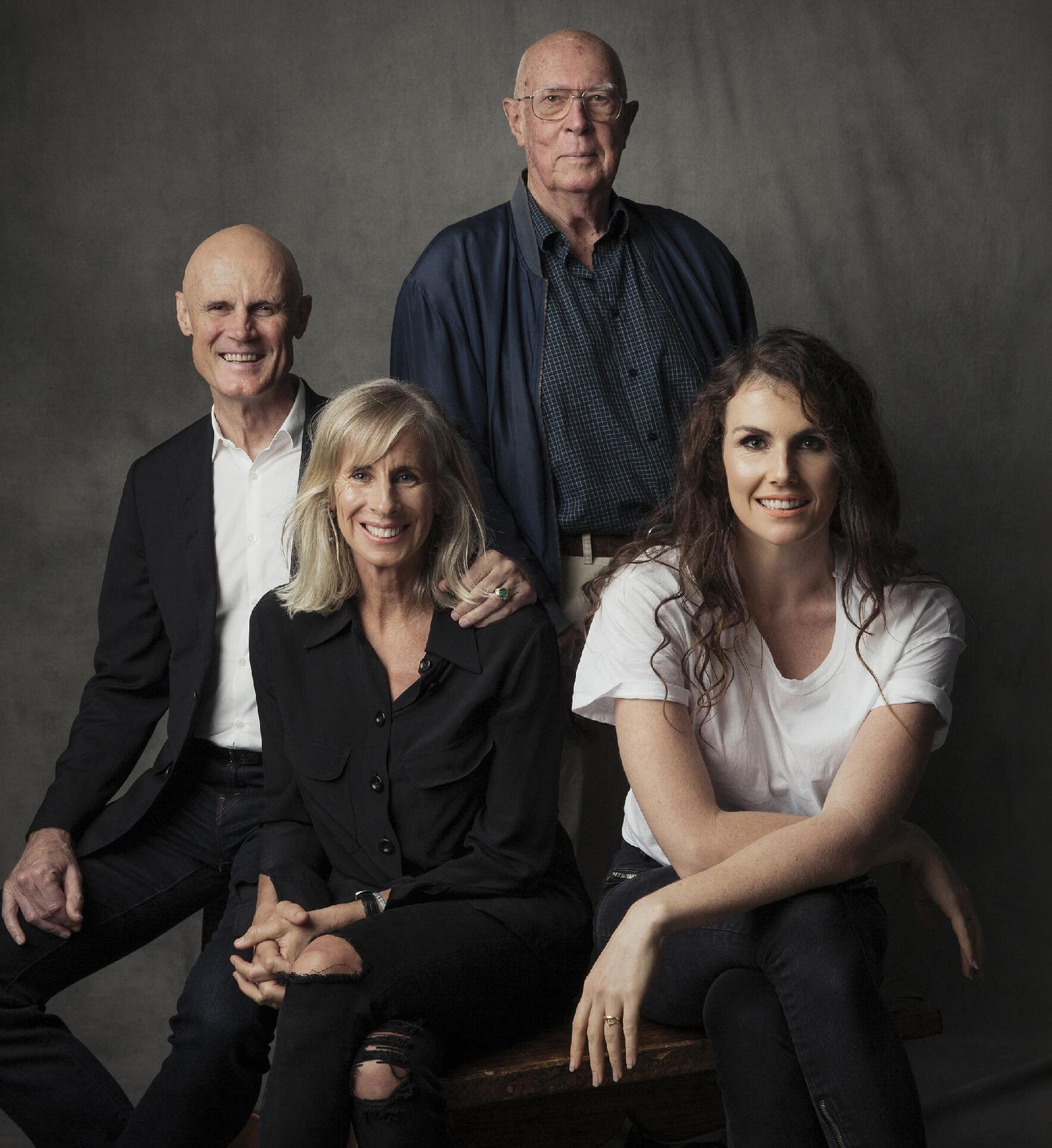 Les with Phillip and Jackie Mills and Diana Archer Mills marking 50 years of Les Mills