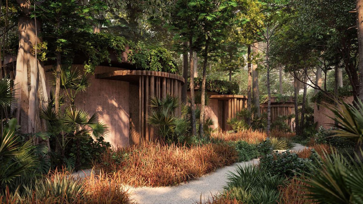There will be seven treatment bungalows along a pathway / Kala Design Group