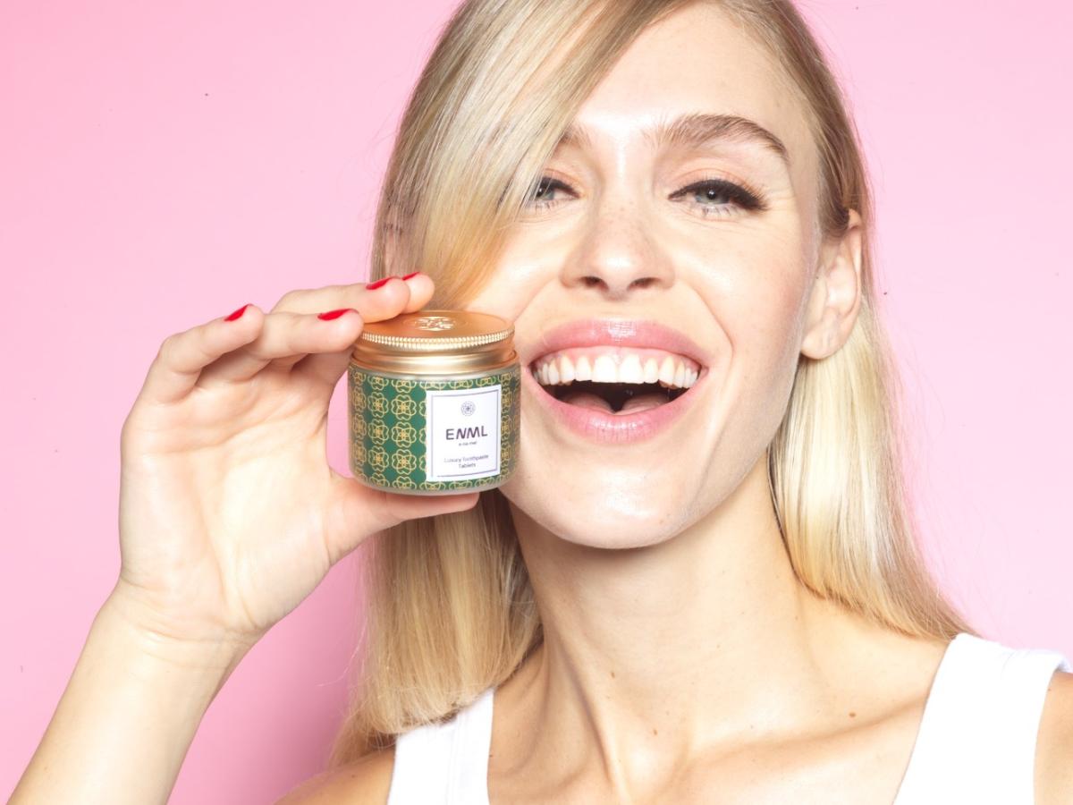 There are 60 tablets in a jar of ENML toothpaste tablets / ENML/ Stockton Johnson