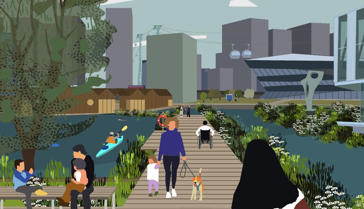 The plans include a new floating park for increased green space in the borough of Newham / Royal Docks Waterways