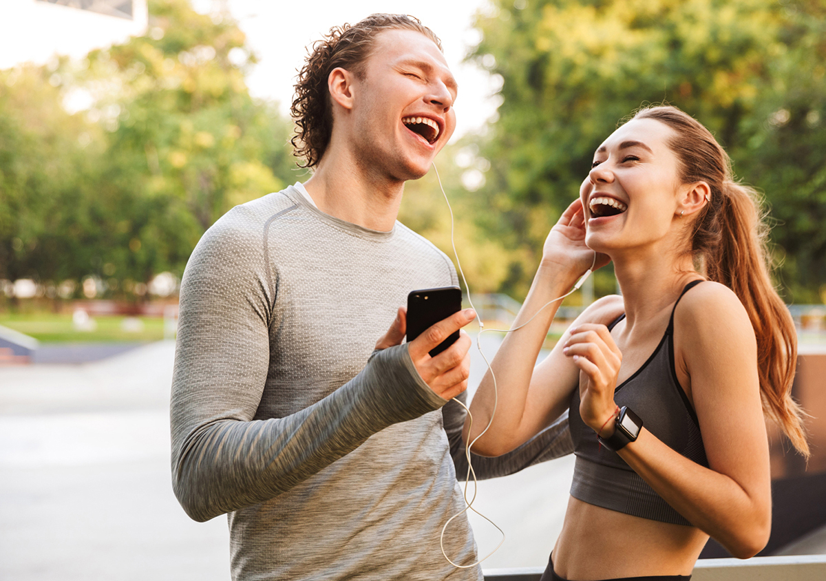 Man and woman laughing