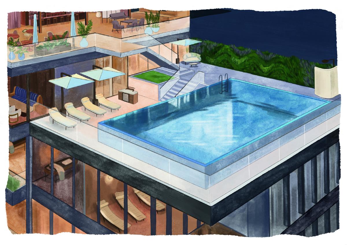 The rooftop infinity pool will offer views of the River Thames / Fulham Pier