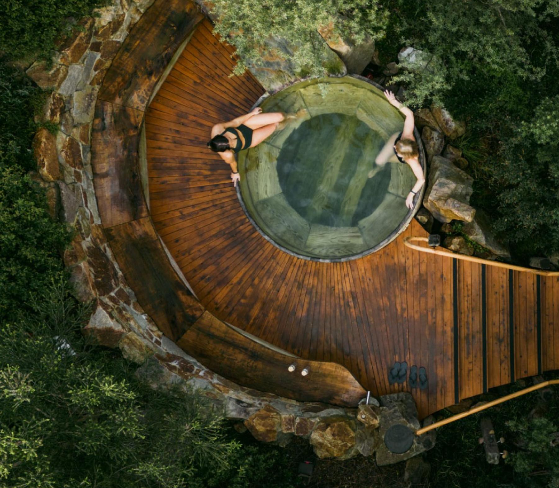 Ariel view of women in hot springs