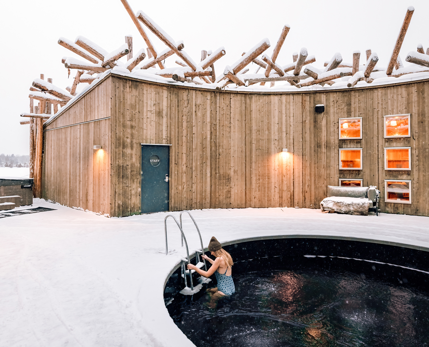 Woman in outside pool