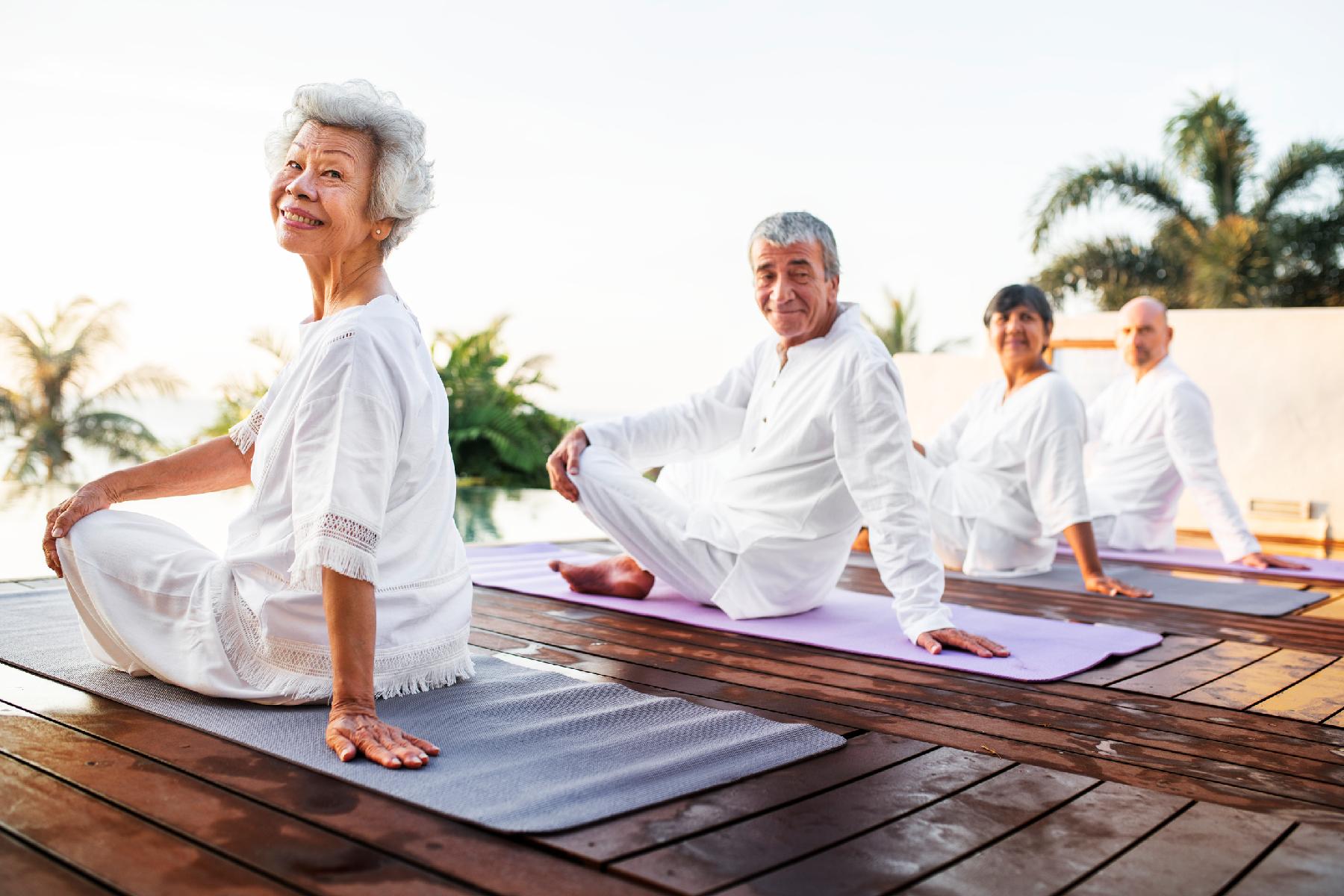 Group on yoga mats