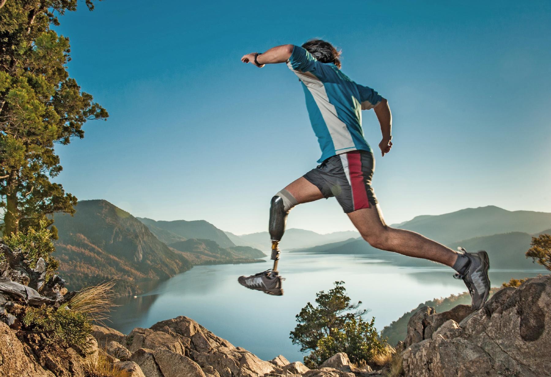 Man jumping in mountains