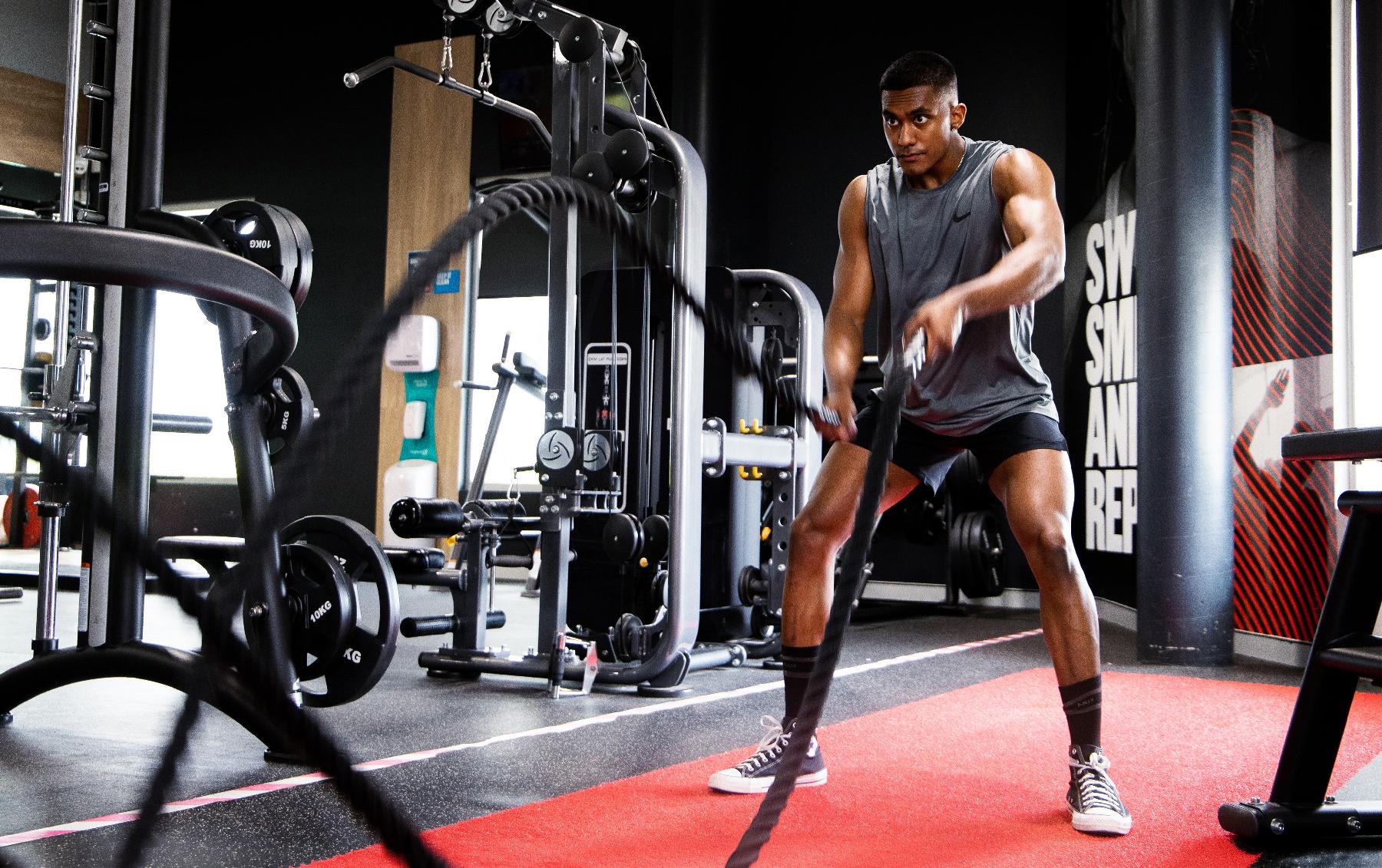 Man training with ropes