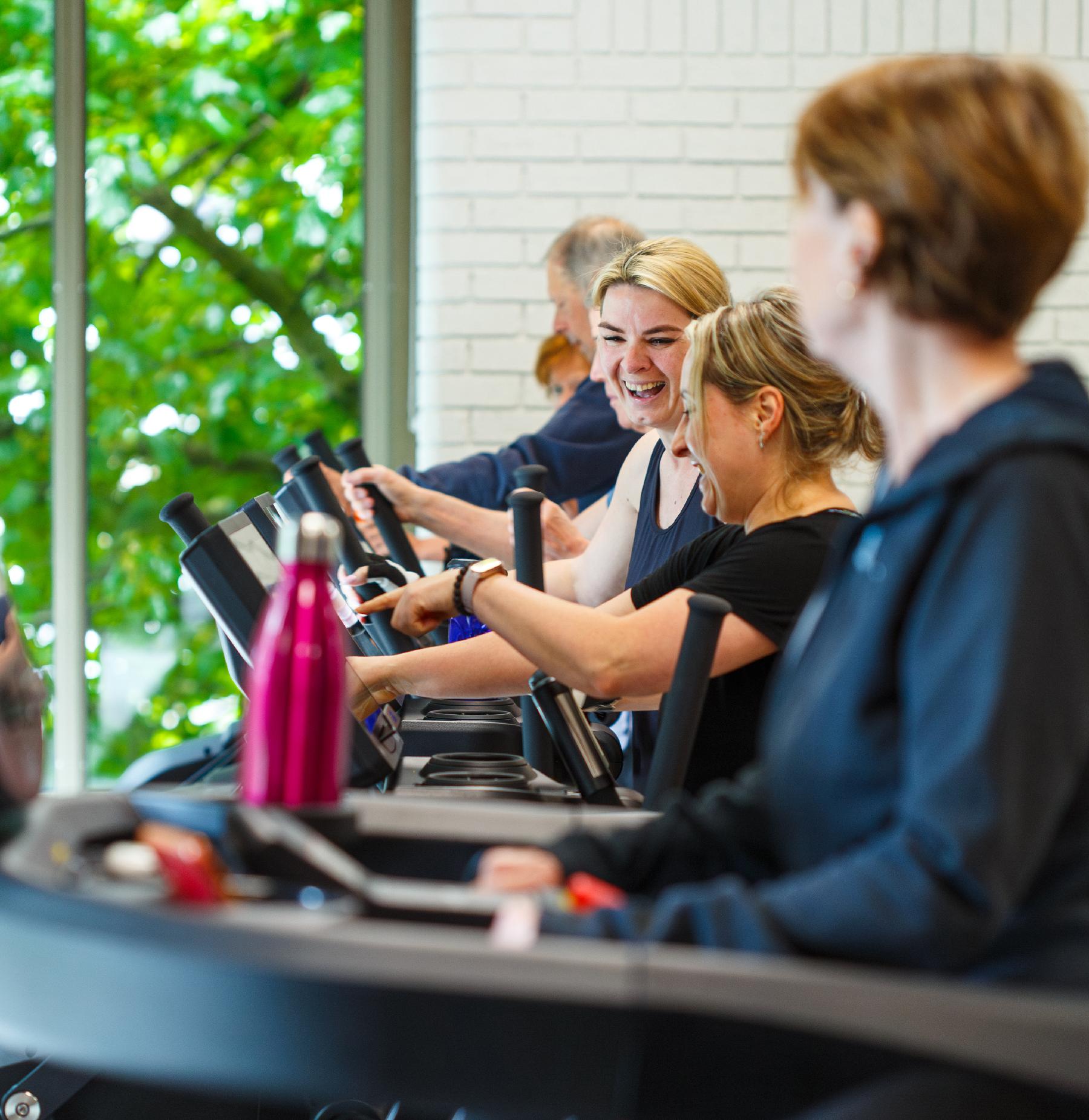 Group using gym equipment
