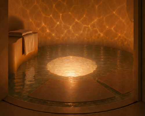 Guests step onto a circular platform that descends like a lift into the Midjourney Scanner pool / Midjourney