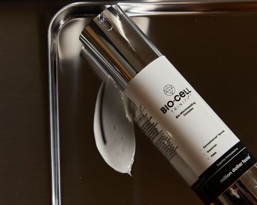 The all-in-one Bio-Cell Trinity+ Core Complex formula delivers the first three of four stages in the microneedling treatment system