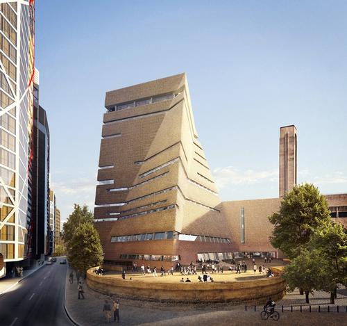 Rendering shows the exterior view of the Tate Modern extension from the south / © Hayes Davidson and Herzog & de Meuron