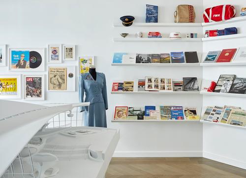 TWA Memorabilia is on display in the MCR sales lounge on the 86th storey of One World Trade Center / Emily Gilbert