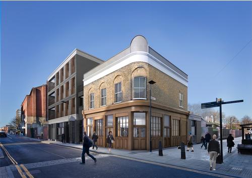 An old pub on the site will be restored, expanded and opened as a museum café / Wright & Wright Architects