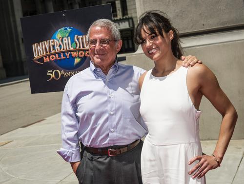 Vice chairman of NBCUniversal Ron Meyer and Fast & Furious cast member Michelle Rodriguez attend the grand opening of the Supercharged ride / Universal Studios