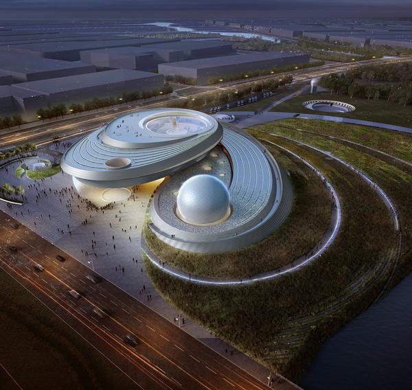 The design of the 38,000sq m Shanghai Planetarium was inspired by astronomical principles and is based around three key features: the oculus, the inverted dome and the sphere