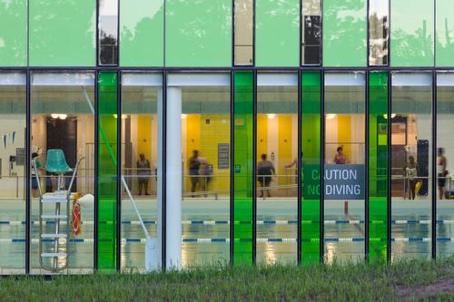 Huge windows wrap around the swimming pool, bathing it in natural light / Tom Arban