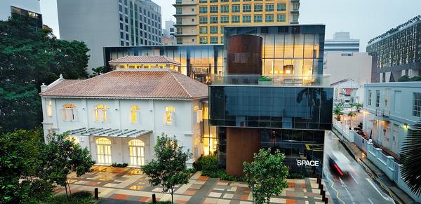 WOHA’s Space Asia Hub consists of two conserved historic buildings joined by a contemporary glass infill structure