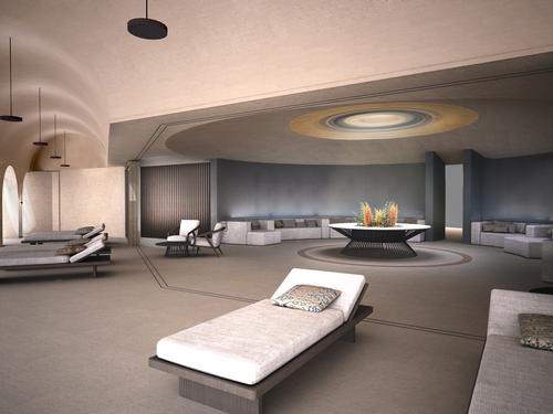 Landscaped into the earth, the spa will rise over four storeys, taking spa-goers on a purifying journey