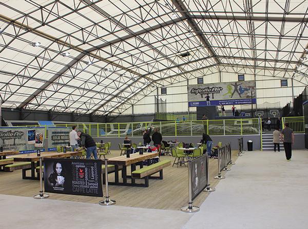 The 35,000sq ft space features more than 80 interconnected trampolines and other facilities