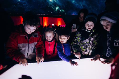 Interactive displays show an accurate map of the stars, which if touched shows their individual constellations in 3D / Planetarium No1