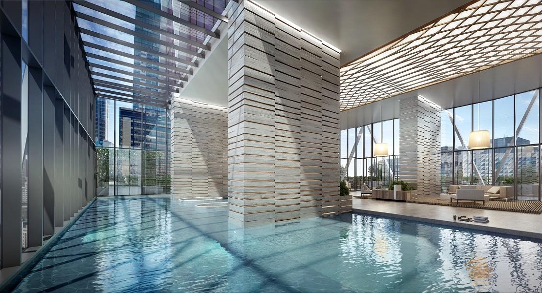 The hotel will include an indoor swimming pool with floor-to-ceiling windows / 