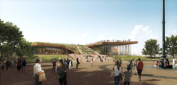 The museum will appear to rise from the ground, with the green roof acting as an extension to the park