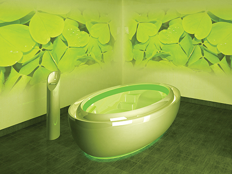 The pool mixes herb-infused water with light and sound therapy