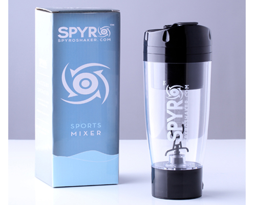 The Spyro Shaker uses a battery powered mixer to create a smooth, great tasting shake