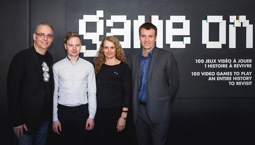 Launch of the Game On exhibition at the Montréal Science Centre with Denis Talbot, Patrick Moran, Julie Payette and Yannis Mallat / CNW Group/Centre des sciences de Montréal