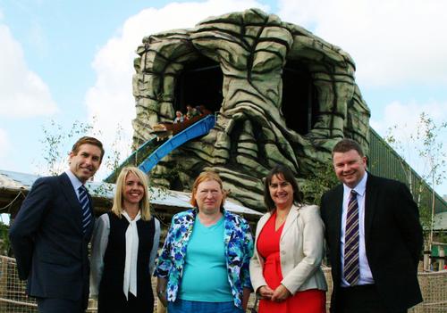 (L to R) Aspro COO David Lopez Soriano, Oakwood's Clare Stansfield, minister Edwina Hart, Aspro UK director Sue Elaiho and Oakwood's Dominic Jones / Oakwood Theme Park (L to R) Aspro COO David Lopez Soriano, Oakwood's Clare Stansfield, minister Edwina Hart, Aspro UK director Sue Elaiho and Oakwood's Dominic Jones / Oakwood Theme Park