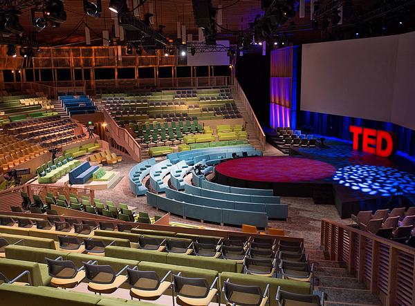 The temporary TED Theater in Vancouver is built using 8,200 wooden beams. It has been designed so all of the seats are as close to the stage as possible 