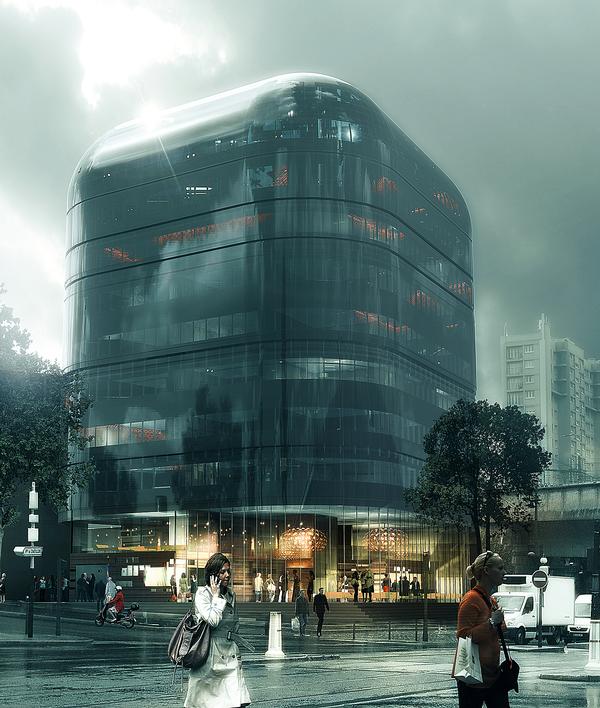 Luxigon’s renderings for Lankry Architects’ Hotel 4 Etoiles, Porte de Vanve, Paris, have a futuristic, sci-fi feel