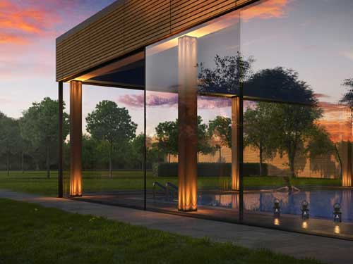 The design of the spa aims to blend in with the surrounding landscape