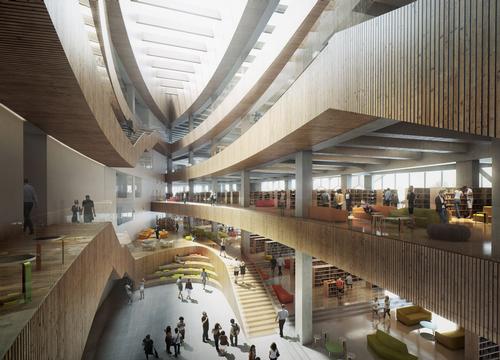A rendering of the library's interior / courtesy of Snøhetta and MIR