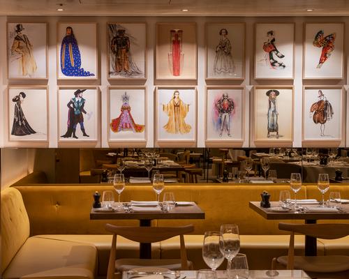 Colourful illustrations of theatrical characters adorn the restaurant's walls. / Courtesy of Royal Opera House/ Image by James Newton