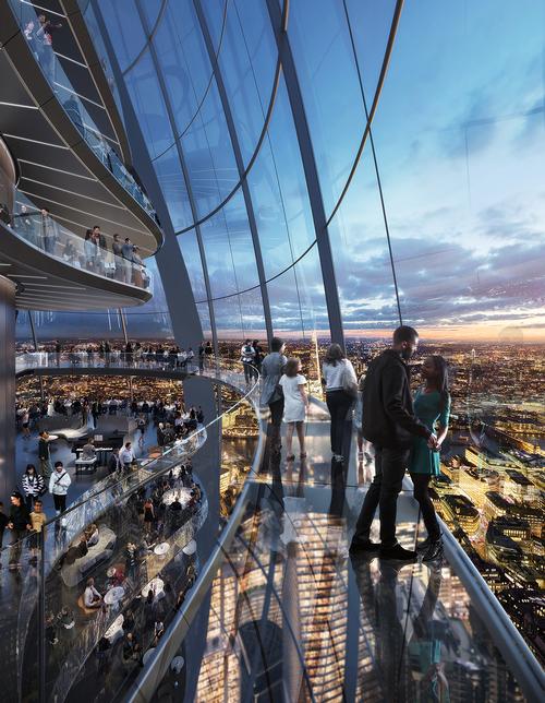 Visitors will be able to ride gondola pods and meander around the complex on interconnected sky bridges. / Courtesy of Foster + Partners